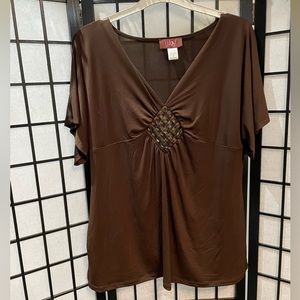 Brown Beaded Short Sleeve Top by YBF - Your Best Friend Stacey SZ XL